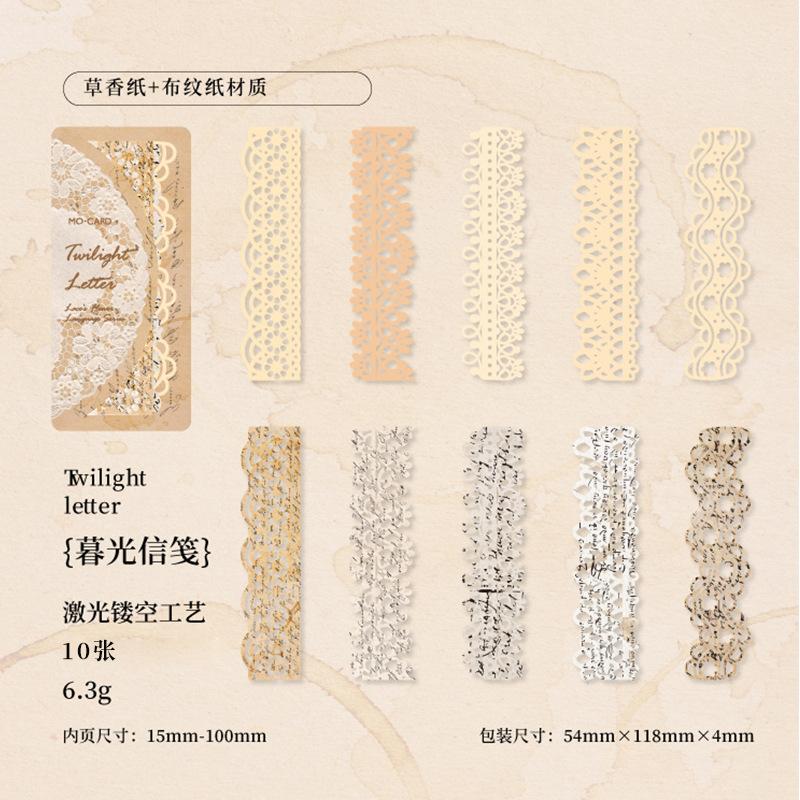 1pack/10pcs Vintage Strip Hollow Lace Material Paper DIY Handmade Album Scrapbooking Decorative Paper Supplies
