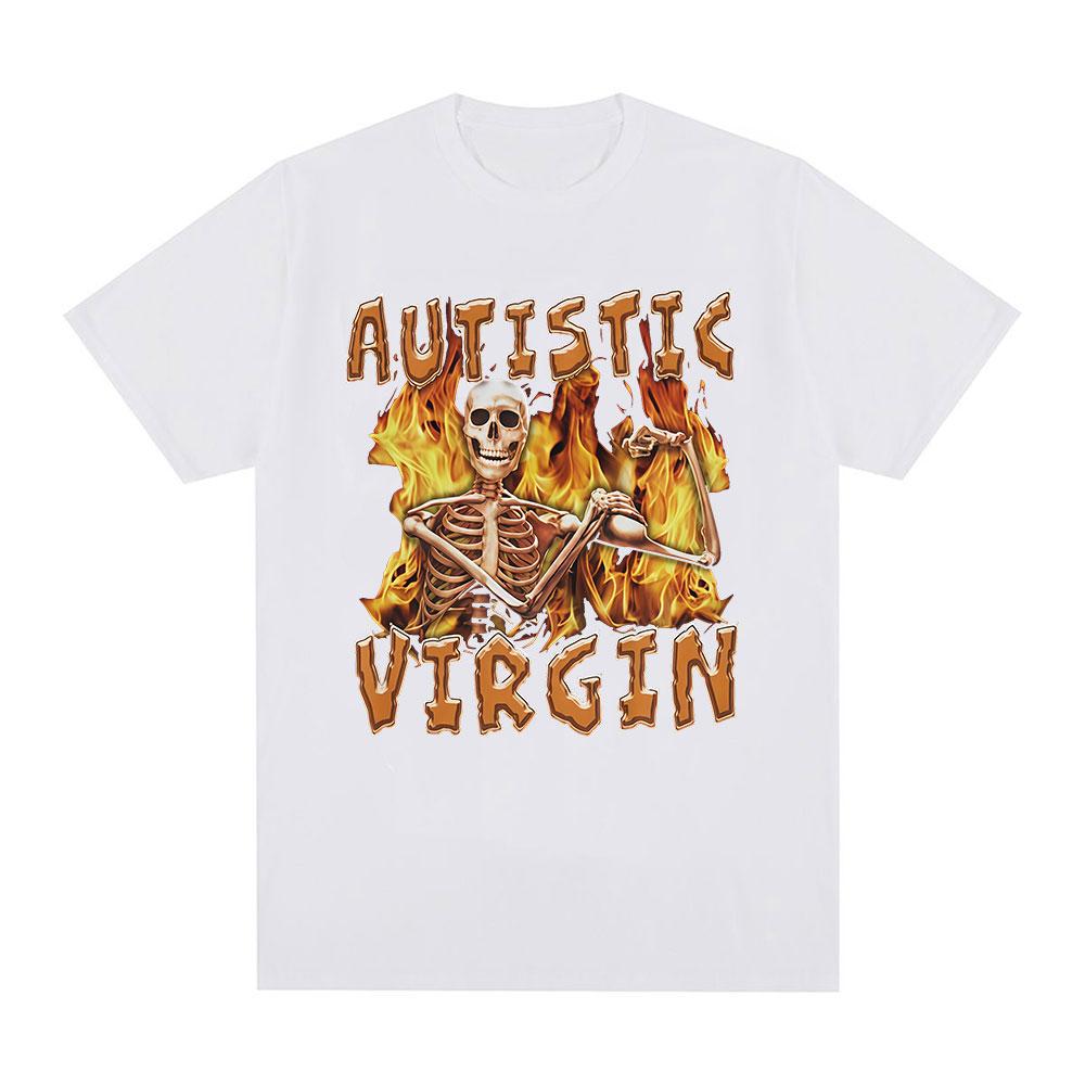 Autist Jungfrau Lustiger Skelett Autismus Meme T-Shirts Herrenbekleidung Vintage Gothic Kurzarm T-Shirt Baumwolle Oversized T-Shirt