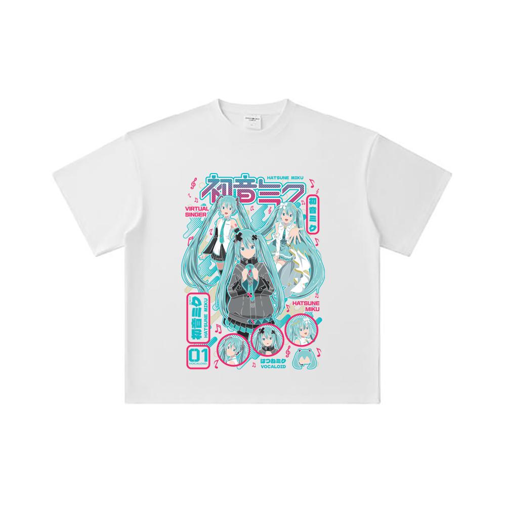 260 GSM Double Yarn 32 Count 100% Cotton Vocaloid V1 Hatsune Miku Print Unisex Heavy Cotton T Shirt