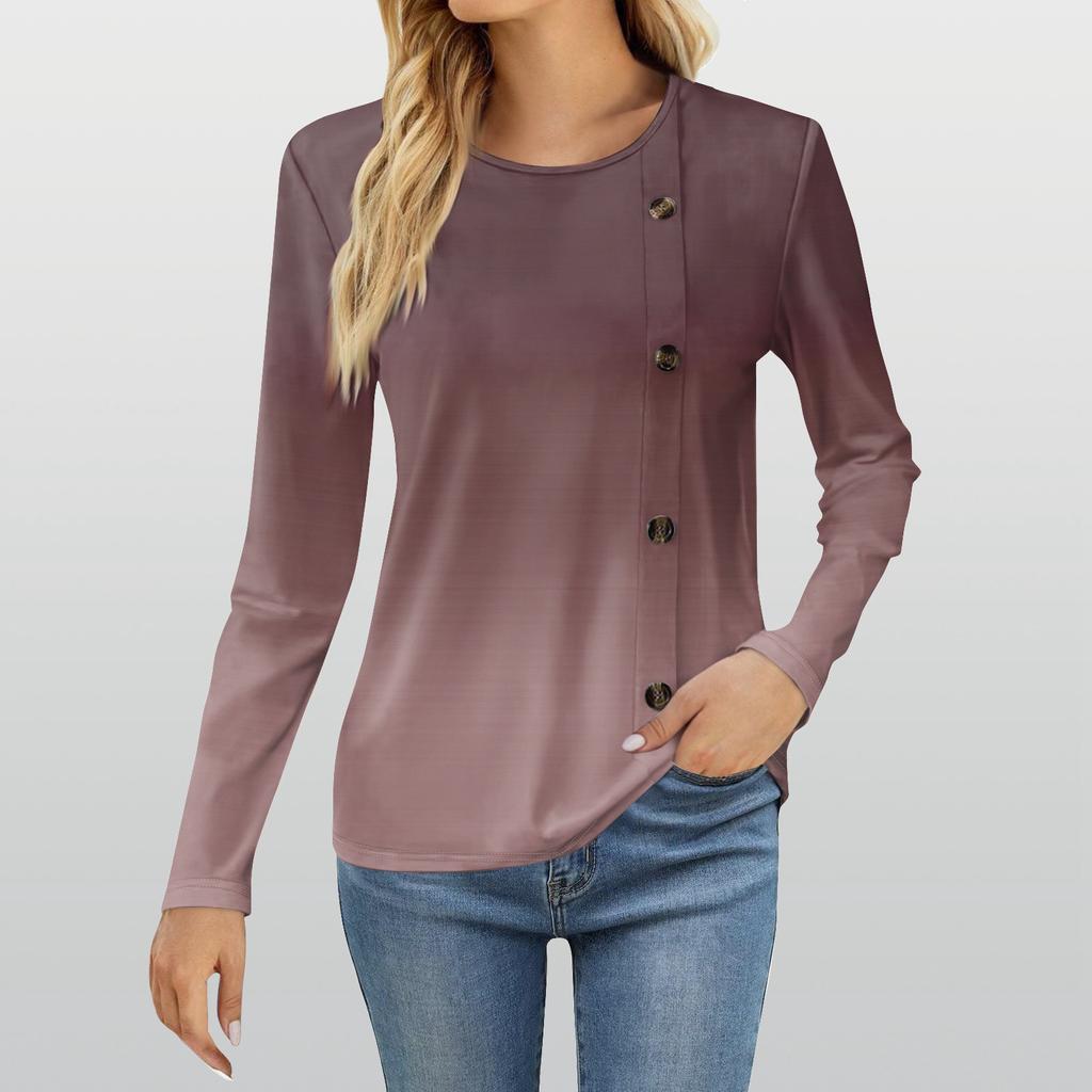 Mote Dame Casual Rund Hals Langermet Trykt T-skjorte Damer Topp