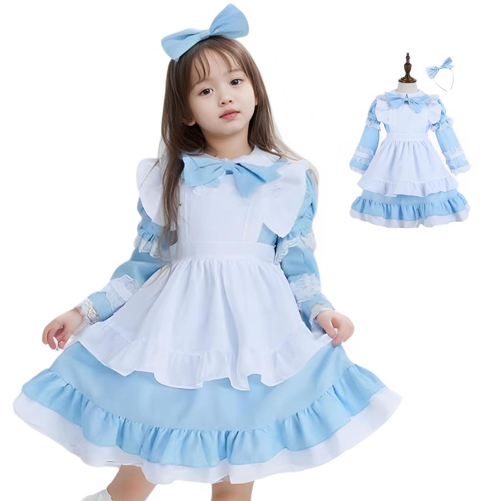 Alice Cosplay for Short Long Wonderland Maid One Piece Fancy Light Blue [R-Dream] Kids, Girls, Kids, Sleeves, Sleeves, Adjustable, Costume, Outfit,