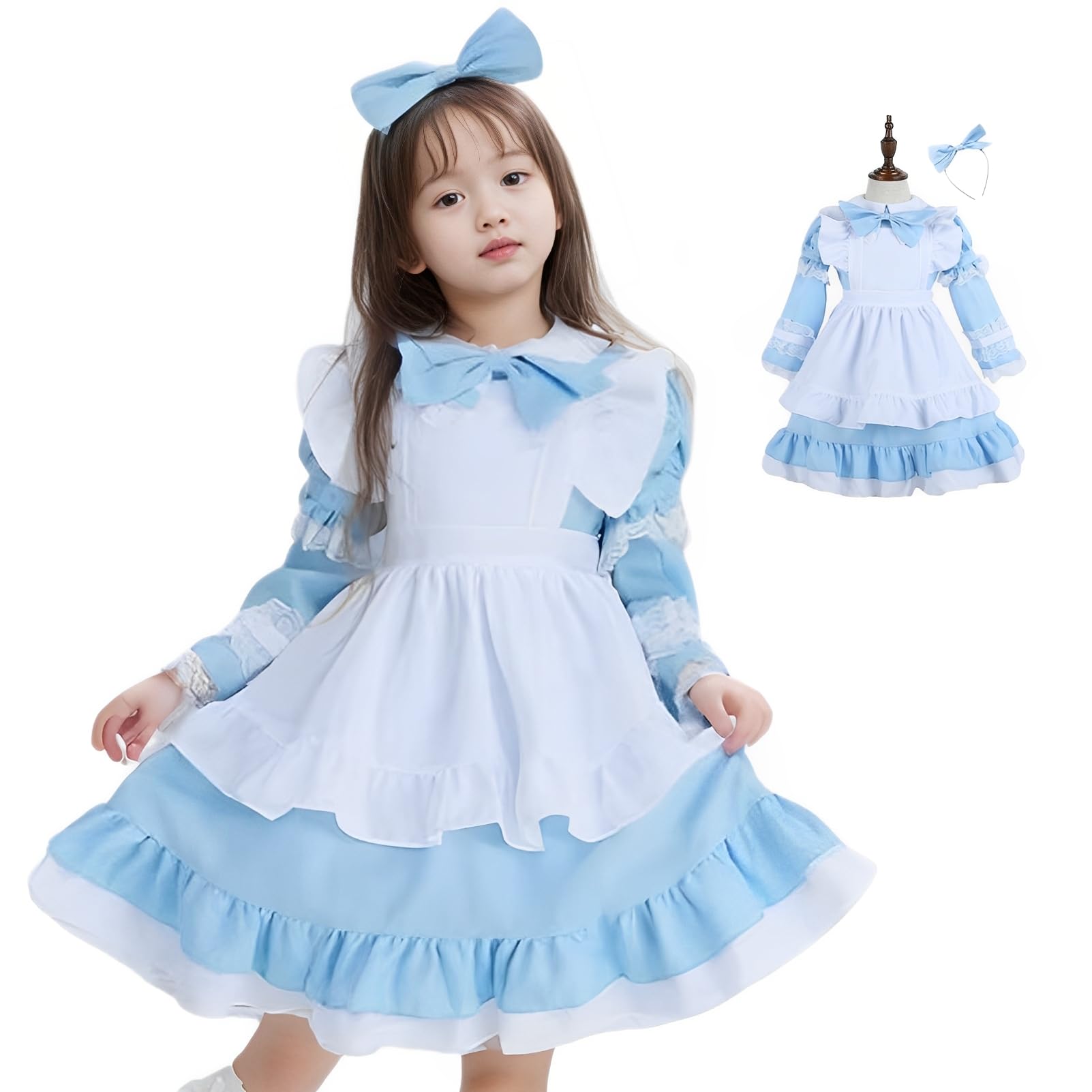 

Косплей Алисы для короткого длинного платья горничной из Страны чудес, нарядного светло-голубого цвета [R-Dream] Детский, Девочки, Дети, Рукава, Рукава, Регулируемый, Костюм, Наряд,