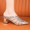 Fashion Special-shaped Heel Baotou Slippers Women's Fashion Pointed Toe Shallow Mouth Splicing Mesh Surface Non-slip Semi-drag