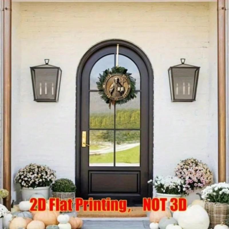 Vintage Saint Benedict Metal Wall Art Round Aluminum Sign Home Bar Office Decor