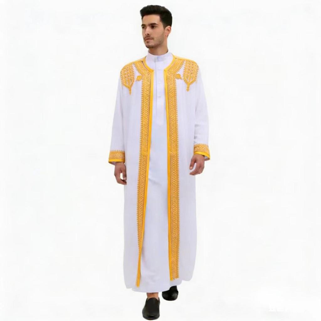 2025 Ethnisch Stil Herren Lang Gold Stickerei Kleid