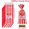 Red White Stripe Candy Bags Cookie Snacks Bags Popcorn Treat Bags for Circus Carnival Birthday Party Favor Baby Shower Decor