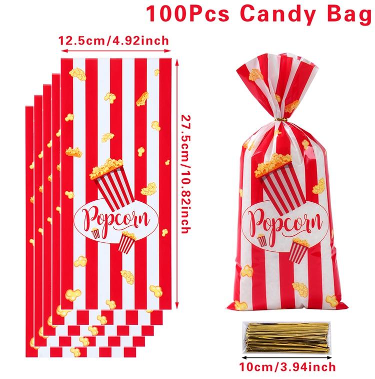 Red White Stripe Candy Bags Cookie Snacks Bags Popcorn Treat Bags for Circus Carnival Birthday Party Favor Baby Shower Decor