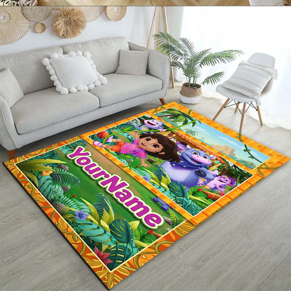 Dora Explorer Customizable Name Floor Mat Design for Playrooms Study room Dormitory Game Room Anti-slip Rug Office home decor