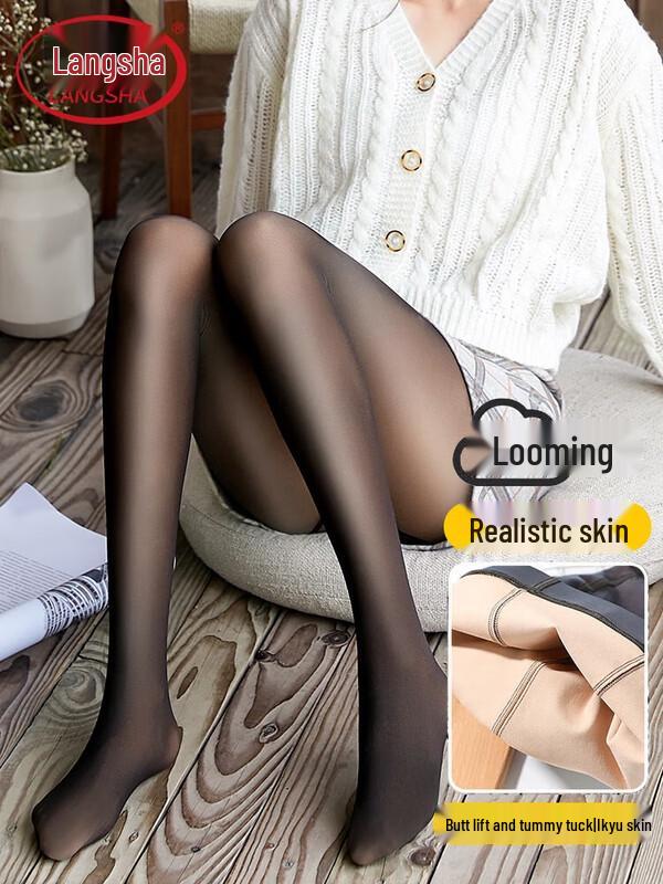 LangSha Women's Faux Sheer Thermal Tights