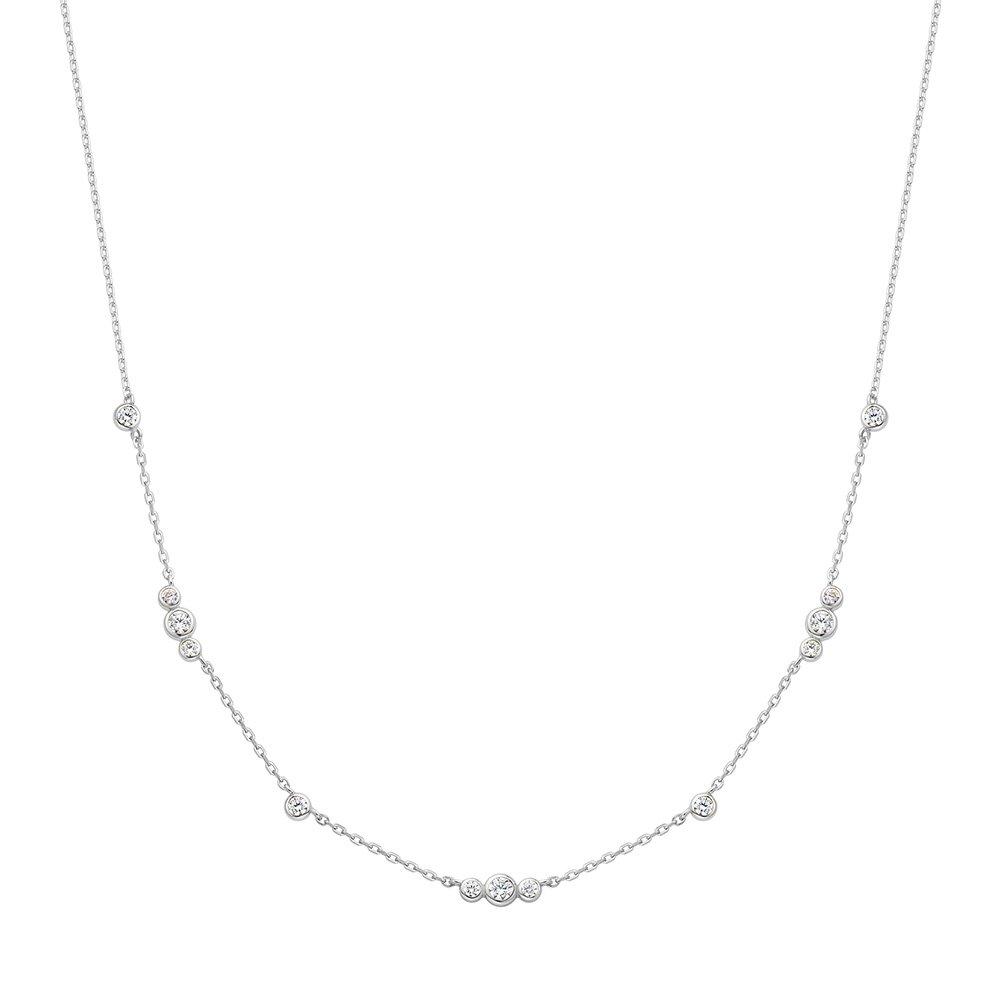Silver Sparkling Bezel Cubic Station 925 Silver Necklace N065-04H