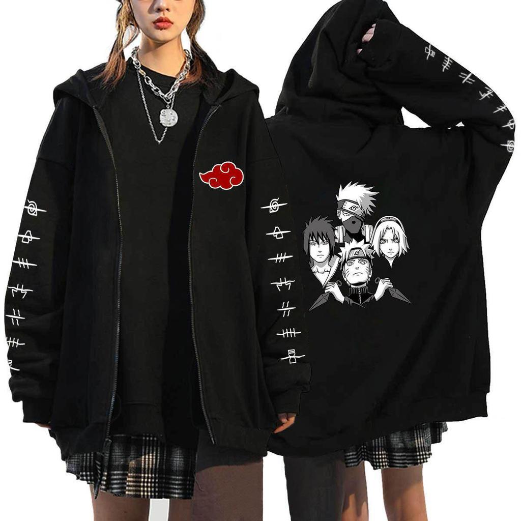 Naruto Men's Cardigan Hooded Sweatshirt Uchiha Itachi Anime Men Women Streetwear Harajuku Akatsuki Hoodies Sweatshirt Clothes