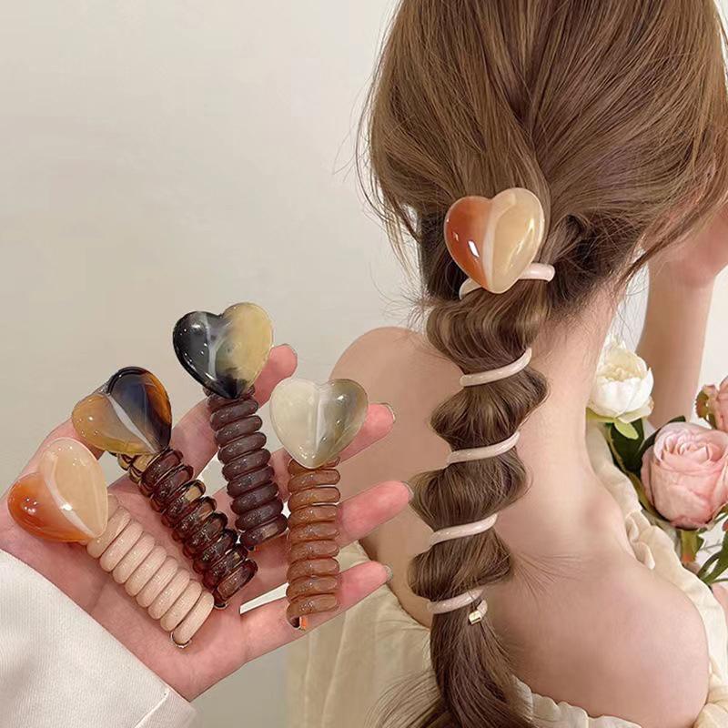 1pc Women Heart Shape Ponytail Elastic Hair Bands Rubber Hair Ties Bundle Scrunchies Telephone Wire Hair Accessories