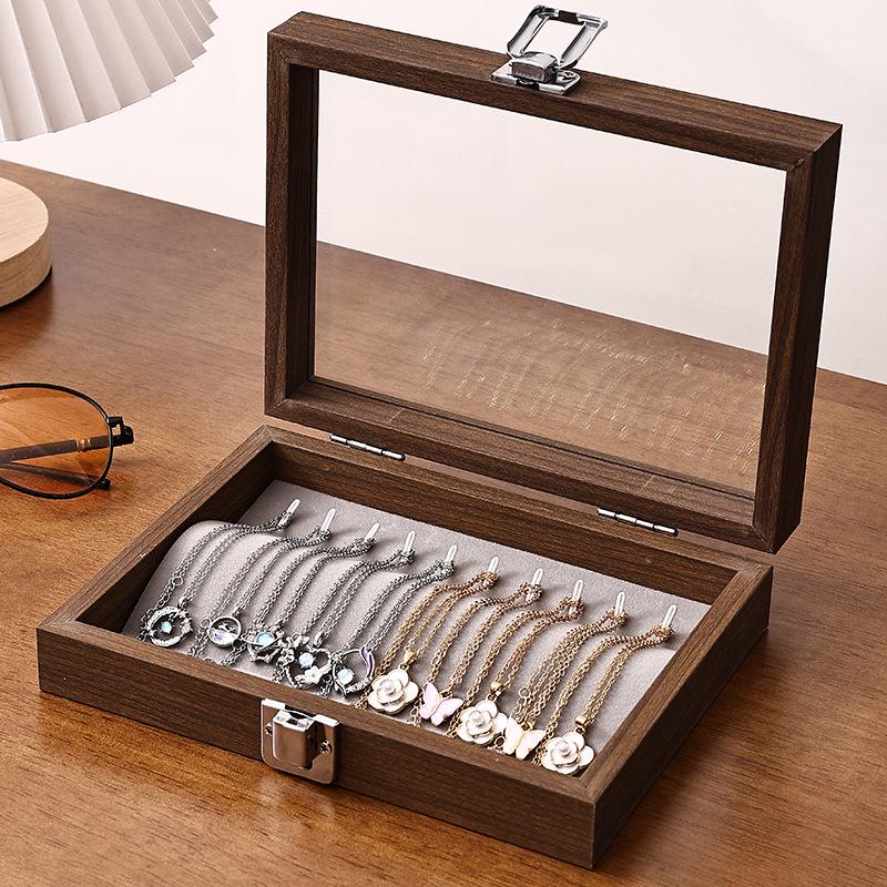 

Compact Walnut Jewelry Box for Earrings, Rings, Necklaces, and Bracelets - with Lid and Display Case Small Walnut with Gray Interior