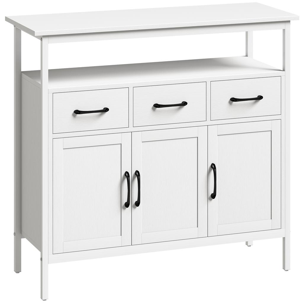 Komoda z regulowanymi półkami, Szafka bufetowa z 3 szufladami, 3 drzwiami, 95 cm, Biała