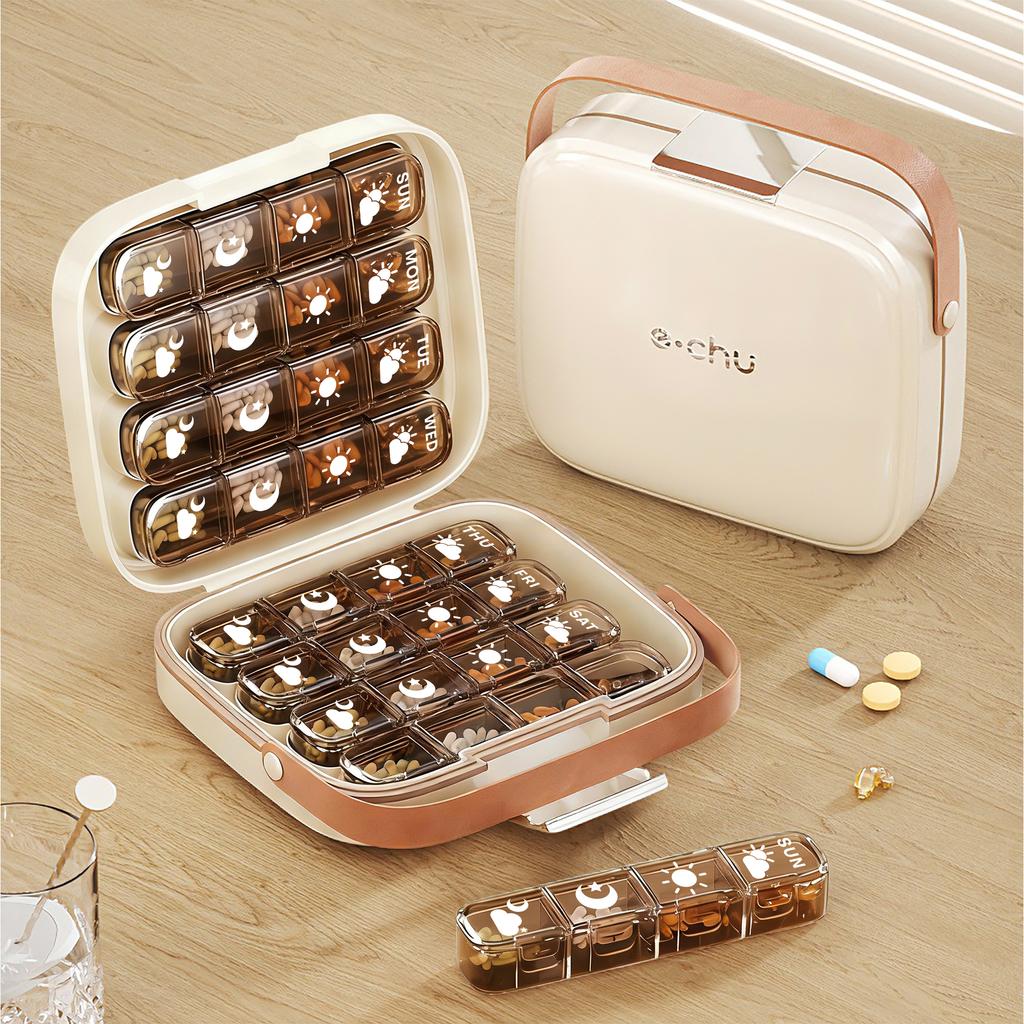 Moisture Resistant 7 Day Pill Organizer 4 Times A Day Pill Case With Removable Compartments For Pills Vitamins And Supplements