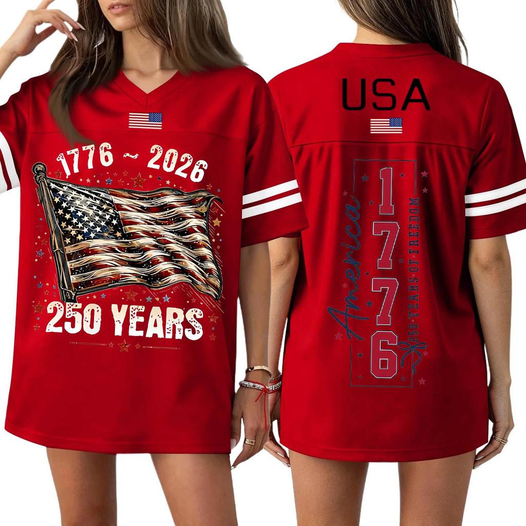 Women's Casual Fashion V-Neck Sports Independence Day Print Short Sleeve Sports T-Shirt Top