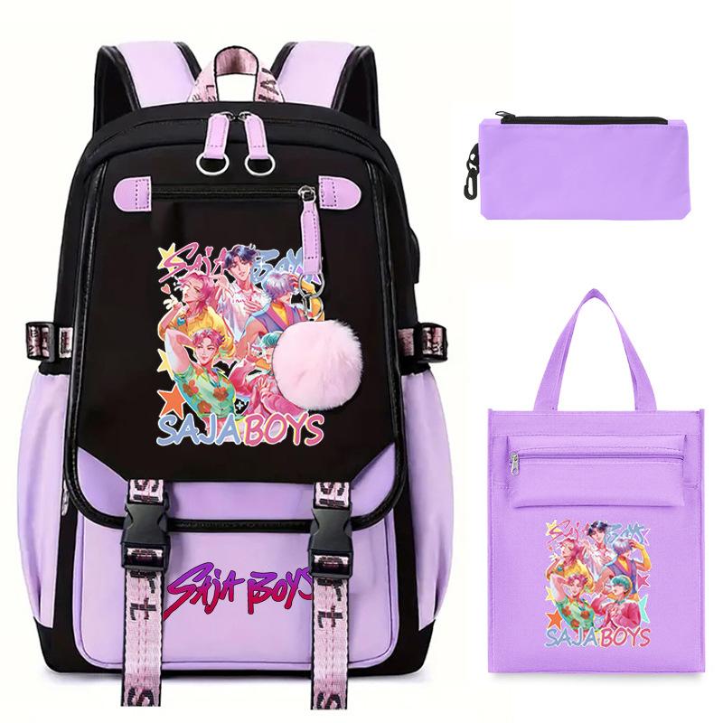 K-Pop Anime Cartoon Printing Casual Student Backpack Shoulder Bag Pencil Case Three-Piece Set