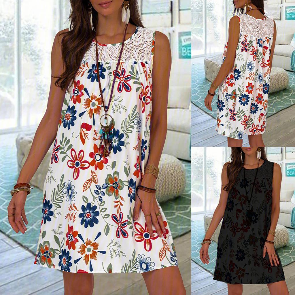 Γυναικείο φόρεμα με φόρεμα κούνιας, περιστασιακό γιλέκο μόδας χωρίς μανίκια με στάμπα με δεξαμενή