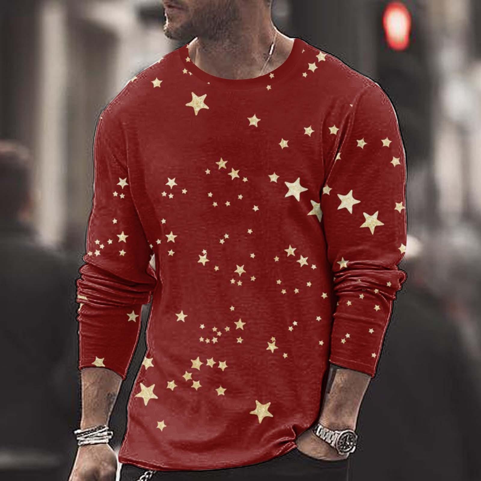 

Мужская повседневная модная рождественская футболка с круглым вырезом и длинным рукавом XL красный