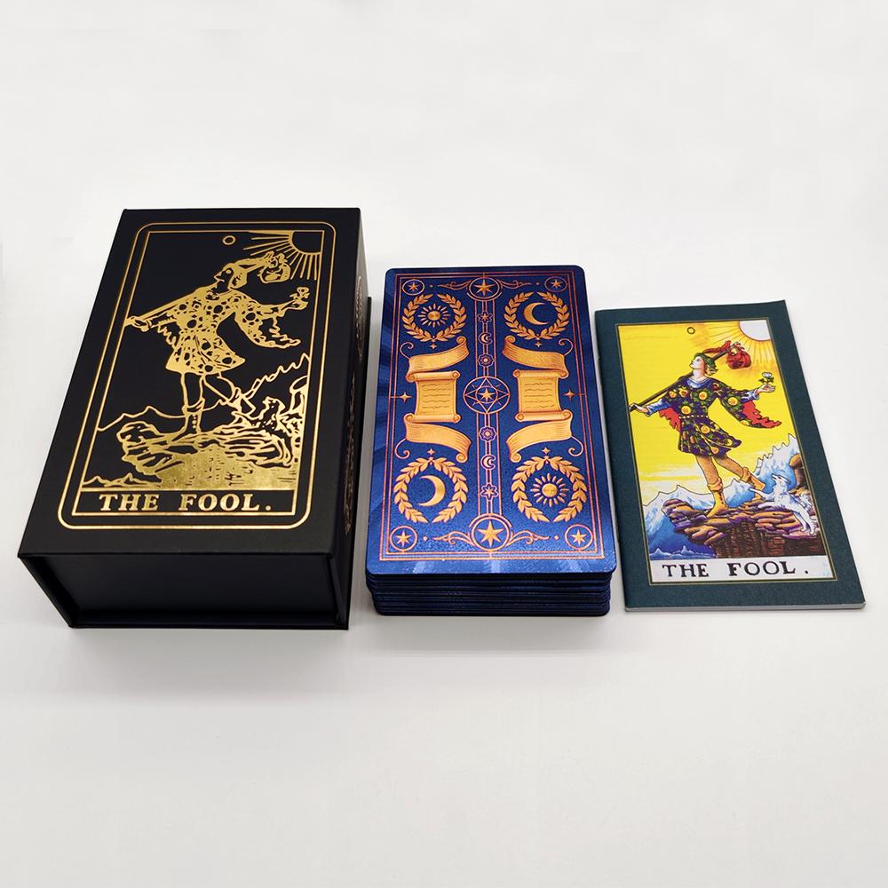 Gold Foil Tarot Cards Waterproof PVC Hot Stamping Board Game with Guidebook for Beginners