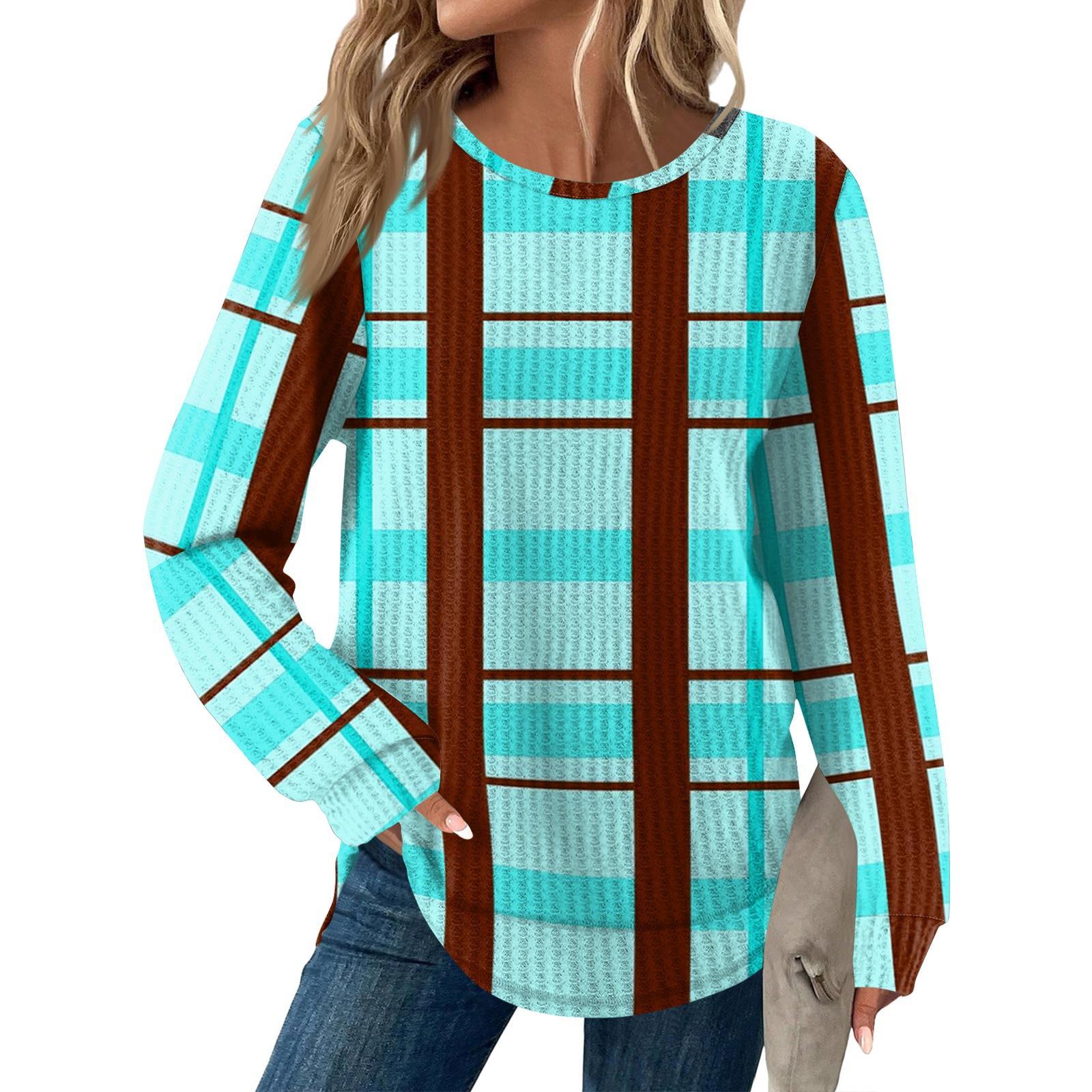 

Женский модный повседневный свободный топ с круглым вырезом и длинными рукавами с принтом L