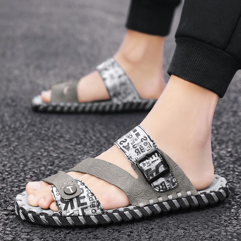 Sandals men's summer Internet celebrity leather sandals men's beach shoes outdoor driving slippers cool slippers men's tide