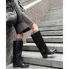 New Versatile Cowhide Martin Boots Solid Color Medium Heel Round Head Leather Tall Boots Autumn and Winter Thick-soled Large-size Women's Boots