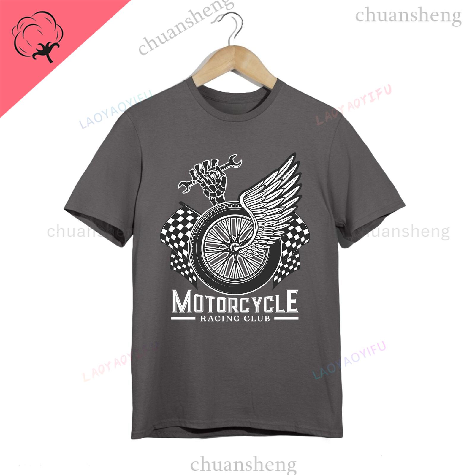 Camiseta Motorcycle Racing Club TShirt Winged Wheel Skeleton Wrench Tee Biker Garage Top Camisa Cotton Unisex Shirts S