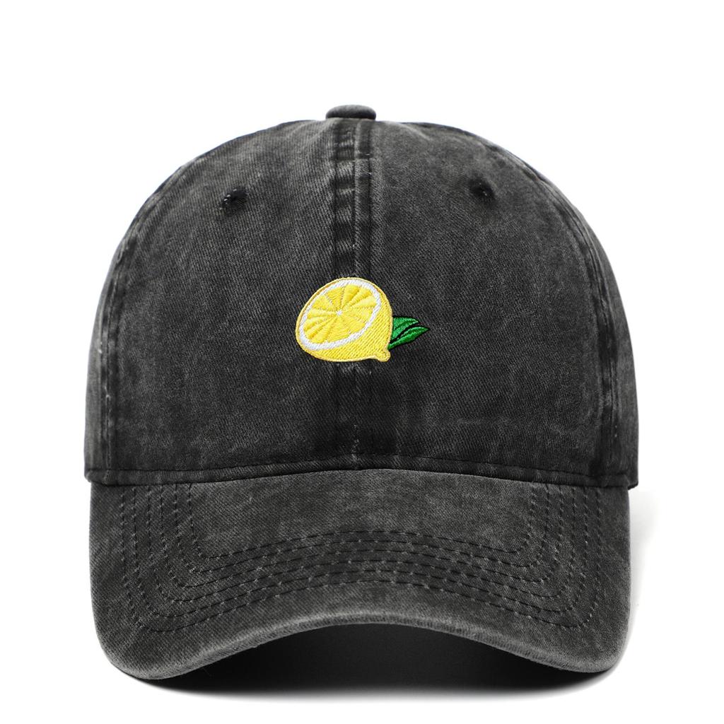 American Style Lemon Embroidery Baseball Cap, Retro Washed Duckbill for Men & Women, Outdoor Travel Sun Protection