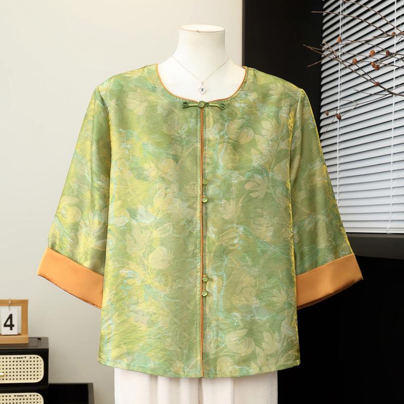 

Yuzhaolin Women s New Chinese Style 3/4 Sleeve Summer Shirt 5XL