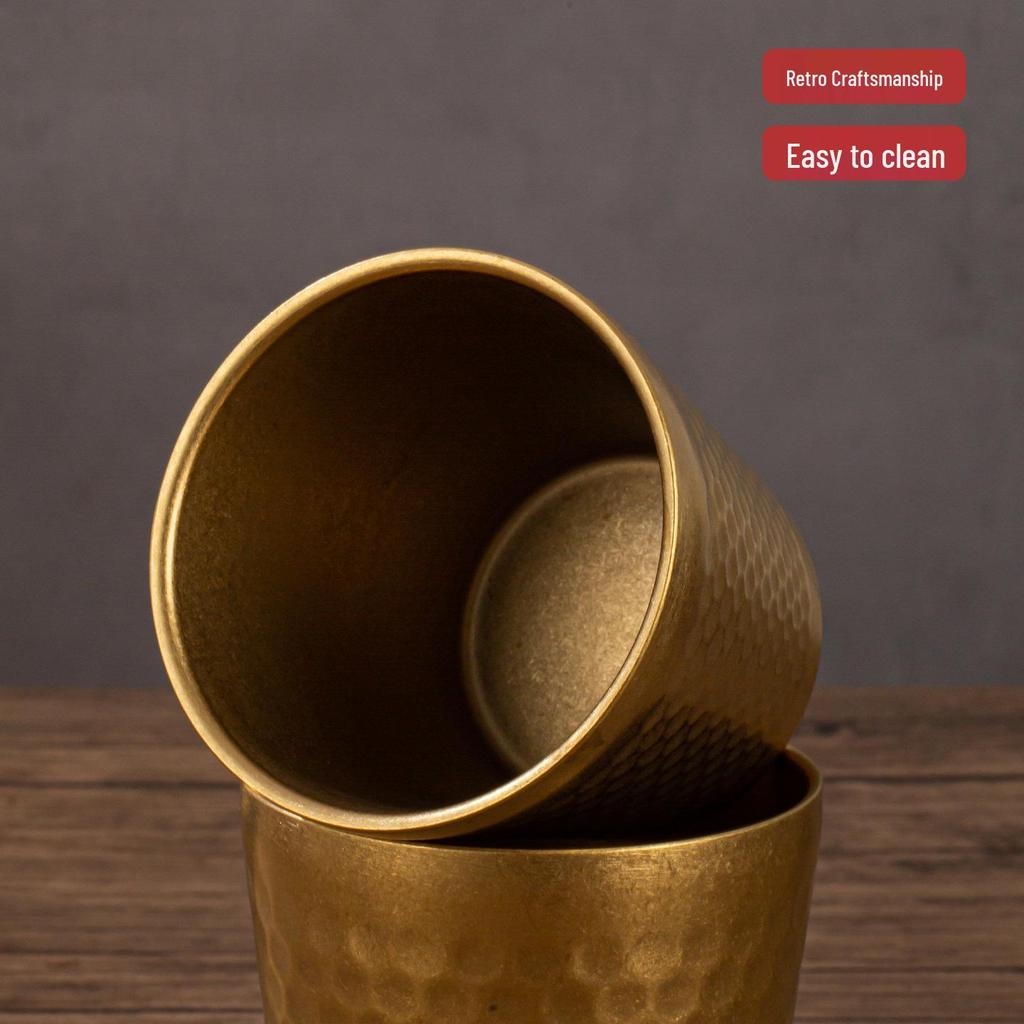 Gold Retro Double-Walled Insulated 304 Stainless Steel Water Cup with Diamond Texture