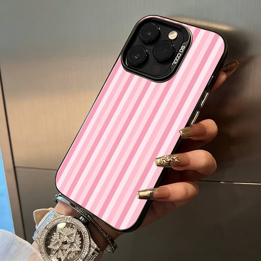 Simple Color Stripes For iPhone 17 16 15 14 13 12 11 Pro Max XS 17 Air Silicone Colored Silver Bumper Cover