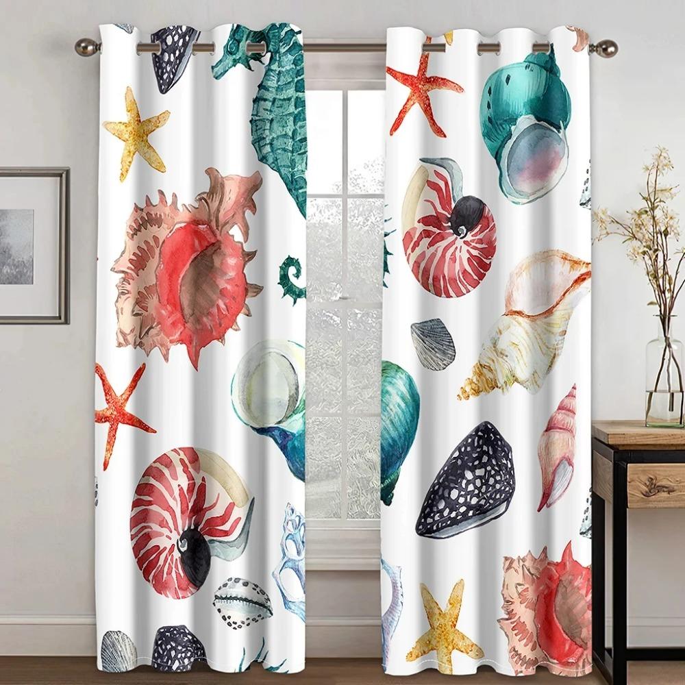 Marine Animal and Plant Theme High Blackout Curtains Shell Pattern Thick Clackout Drape Various Styles Bedroom Home Curtain Hot