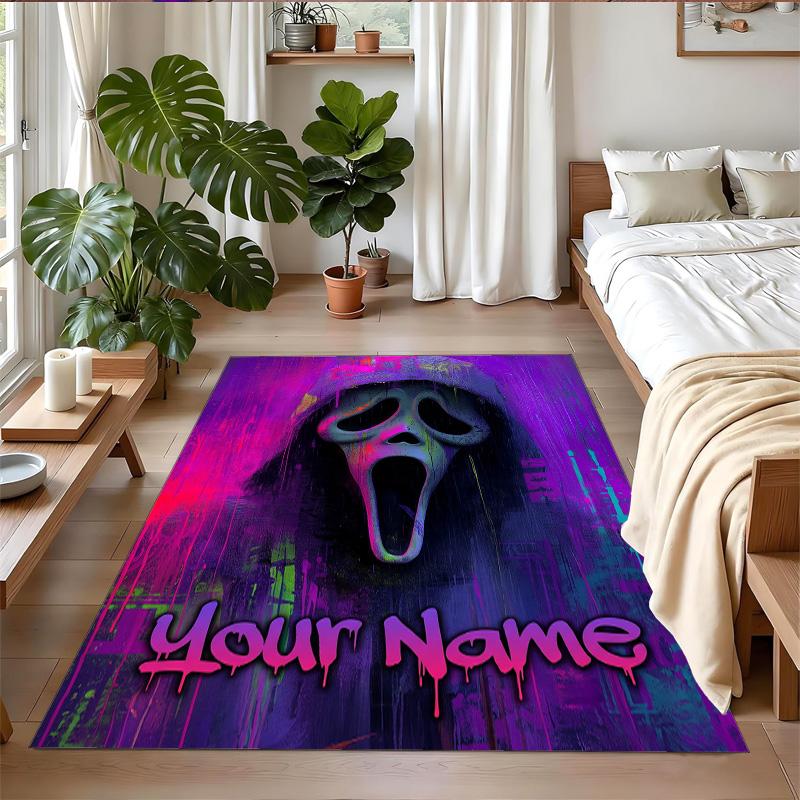 Crystal Velvet Rug Custom Name Text, Soft Non Slip Floor Mat Home DecorScream Ghostface