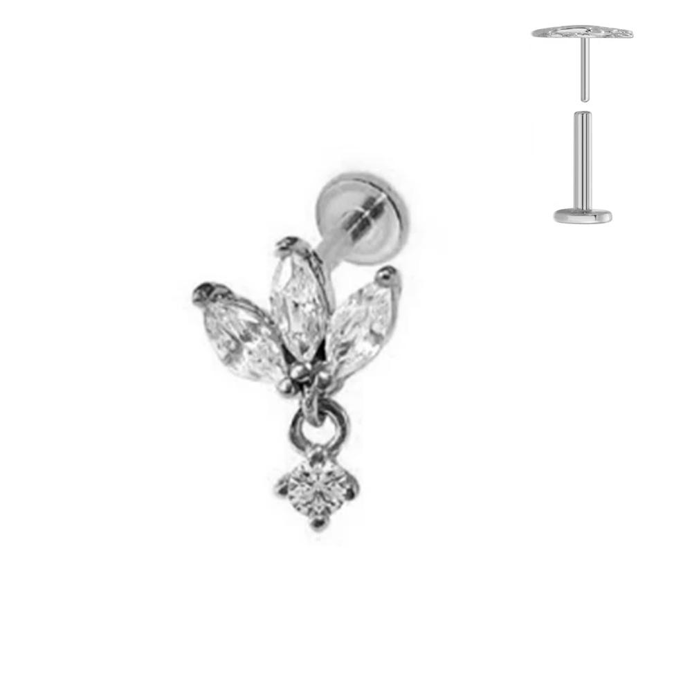 ASTM F136 G23 Titanium Leaf Branch Push In Threadless Labret Piercing 16/18/20G Earring Stud Cartilage Body Jewelry