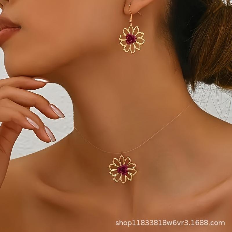 

Fashion Jewelry Set Necklace Earrings For Women Ladies золотий
