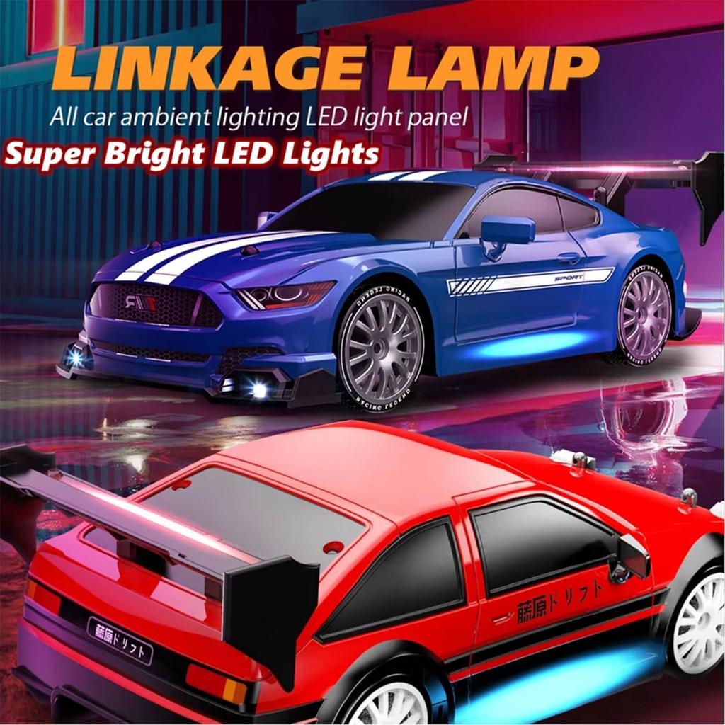 KAIMIO Scale RC Drift Car 4WD Racing Sports Toy Car with LED Race and Drift Wheels 124 2.4GHz 30KM/H High-Speed Lights, (8606-Black)