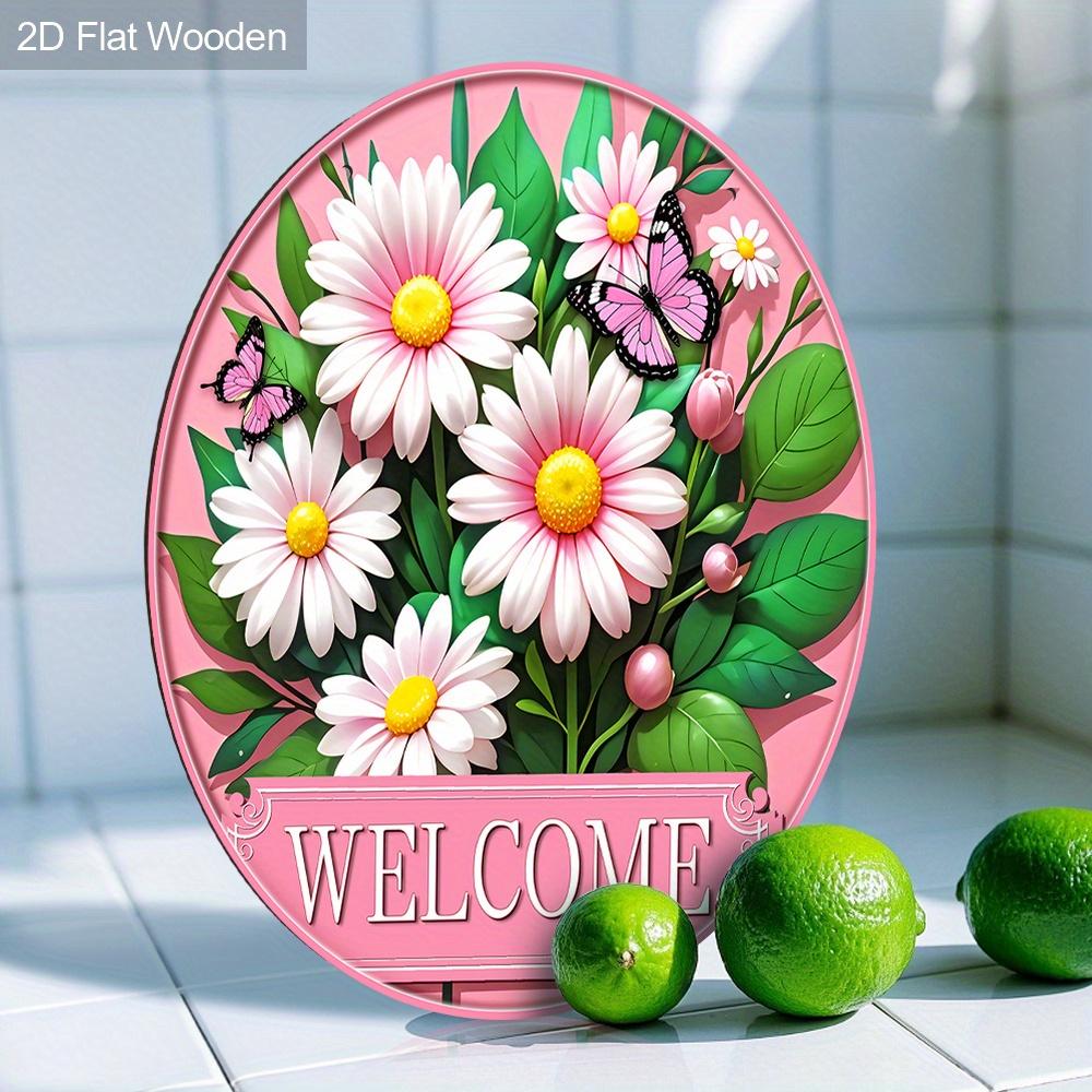 Daisy Pink Wooden Sign for Garden Decor - Charming Decorative Plaque for Home, Office, Yard, Porch Decor