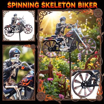 Metall Eisenkunst Outdoor Garten Hof Drehbarer Windspiel Halb Dreidimensional Motorradfahrer Skulptur für Rasen Weg Dekoration