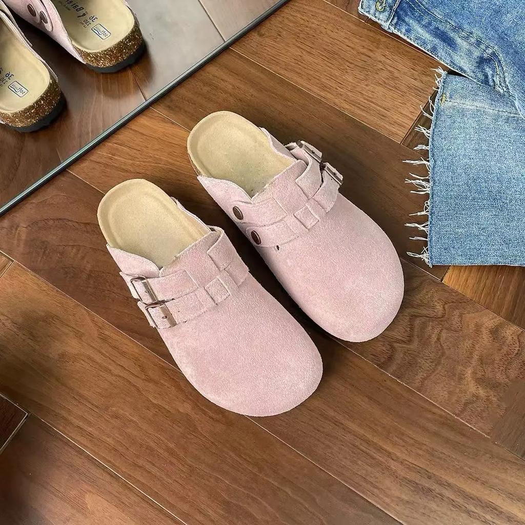 Mode Damen Schuhe Damen Zehengeschlossene Hausschuhe Kuhveloursleder Clogs Damen Sandalen Retro Mode Garten Pantolette Clog Slide Neu