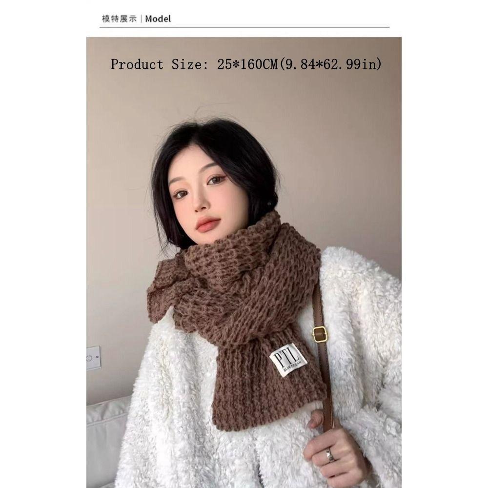 Polyester Thick Knitted Scarf Solid Color Fall Winter Warm Scarf Warm Neck Wrap For Women