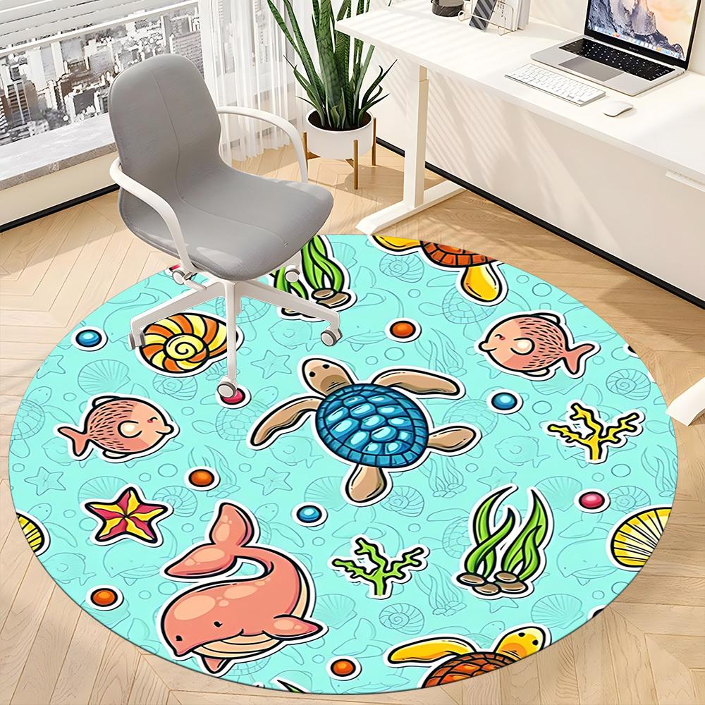 1 szt. Dywanik pod krzesło z motywem stworzeń morskich do biura, antypoślizgowy, miękki i trwały dywanik biurowy