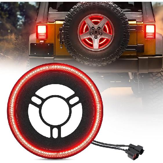 SUPAREE Spare Tire Brake Light Fit For Jeep Wrangler 2007-2017 JK JKU YJ TJ, Plug And Play 4Th Third Brake Light Rear LED Ring Wheel Light, Red