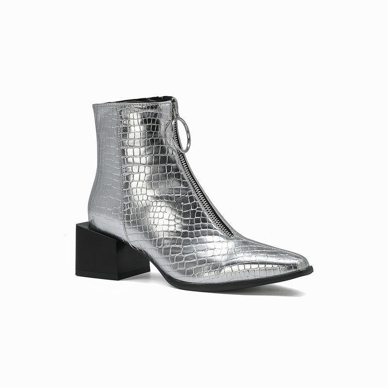 British Style Women's Boots Ankle FashionStreet Stylesilvery Square Toe 4CM Square Heel Mature Party Dress High Heel Women Shoes