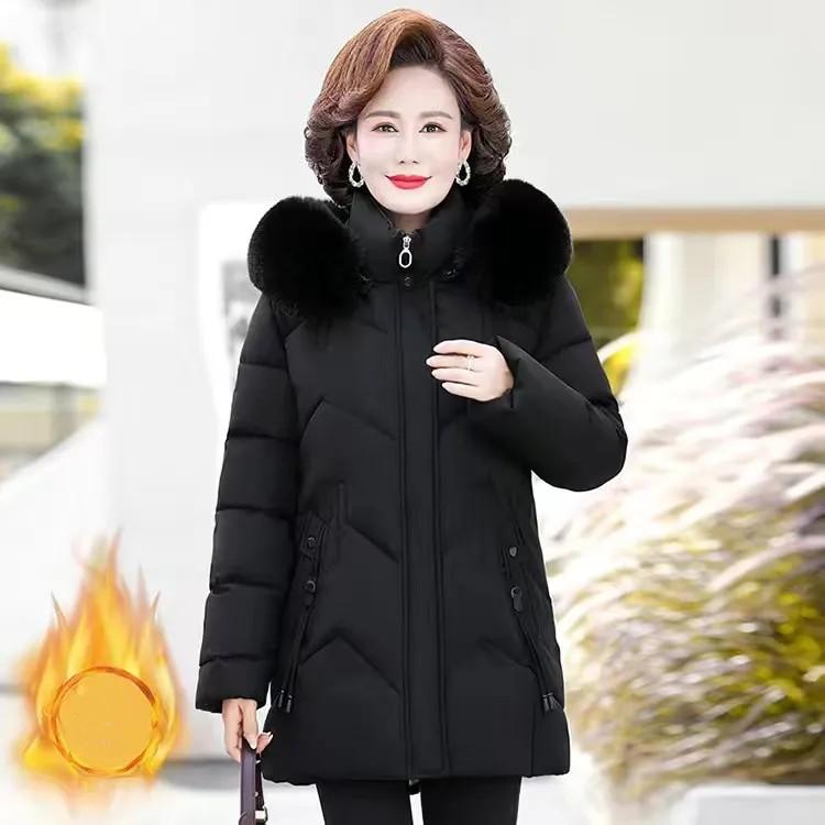 Women Winter Medium Long Thickened Warm Jacket Middle-aged Causal Plush Jacket Female Outwear