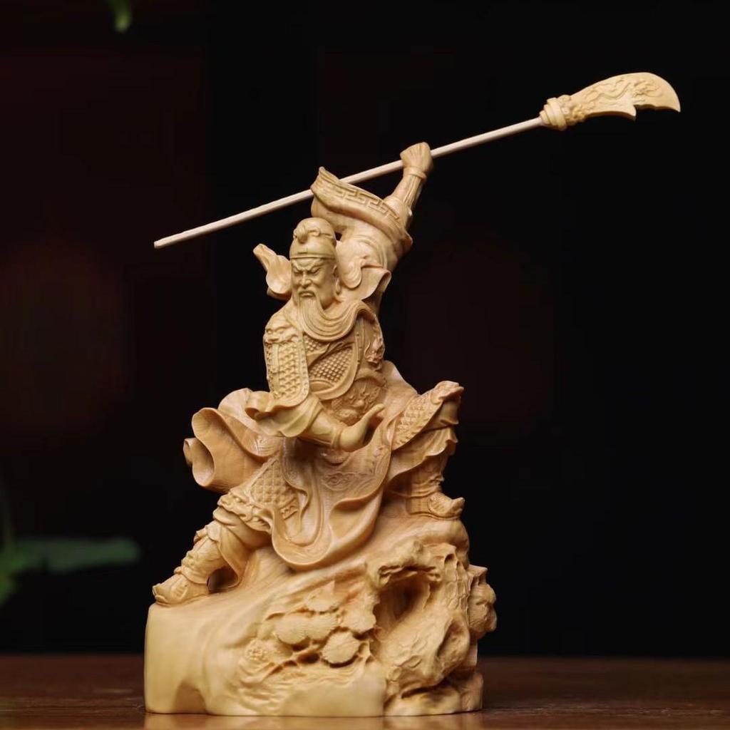Small-Leaf Boxwood Carving: Mighty Guan Gong Ornament, Scenic Spot Style