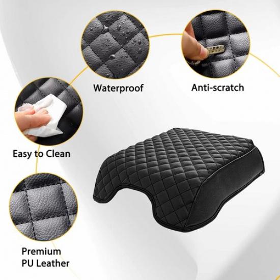 Schwarze Mittelkonsolen-Kissenabdeckung Polster Armlehnenbezug Leder passt für Ford F150 F250 F350