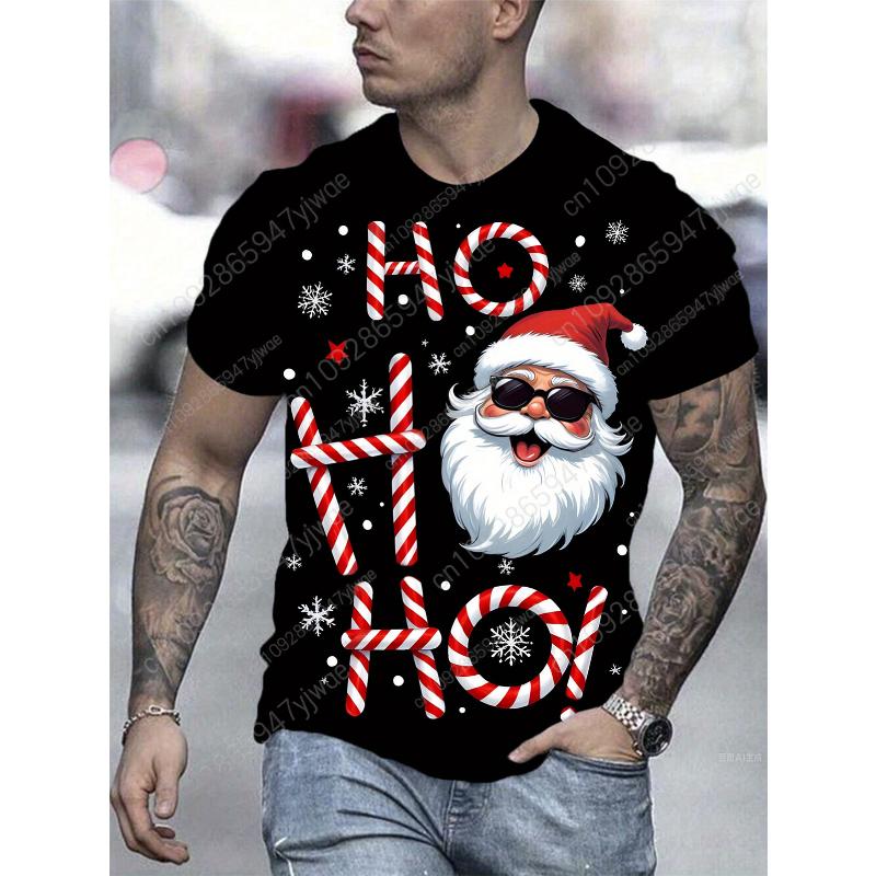 2025 Christmas New Men's Santa Claus T-shirt A Gift Holiday 3D Printed T-shirt Round Neck Fashion Streetwear Top Men's T-shirt