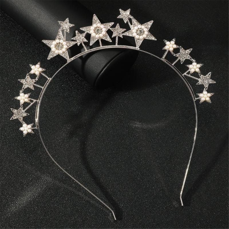 Rhinestones Star Headband for Women Evening Party Gathering Shimmering Star Hairband Theme Party Electroplate Headwear