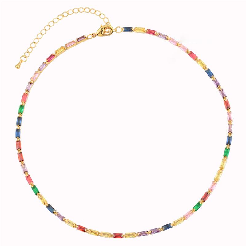 Mix Fashion Summer Colorful Rainbow Women Girl Jewelry 5A Cubic Zirconia Delicate Gold Filled Charm Tennis Chain Necklaces